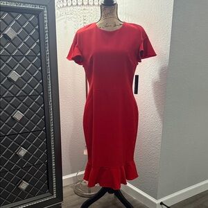 Maggy London Red Midi Dress with Ruffle Hem